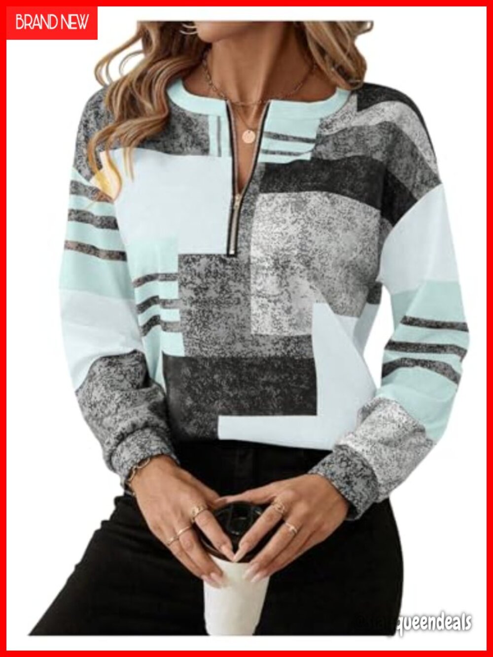 Women's Color Block Quarter Zip Sweatshirt Pullover Long Sleeve